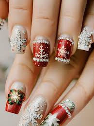 christmas nail designs with rhinestones