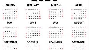 2020 Yearly Calendar Printable Template