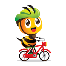 Cartoon cute happy bee cycling on red ...