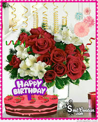 happy birthday flower bouquet with cake