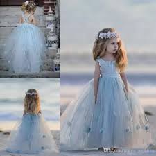 Adorable Light Sky Blue Little Girls Princess Dress For Party Weddings Kids Spring Wear Baby Toddler Tulle Gown With Handmade Flowers Dresses Red And Black Flow Flower Girl Dresses Blue Little