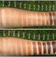 mac nw and nc swatches foundation