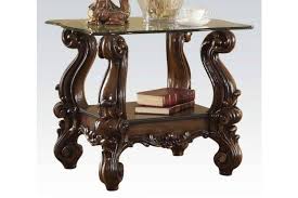 Cherry Oak Glass Top Coffee Table Set