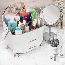 Amazon.com: COLIBROX Makeup Storage Organizer With Lid And Drawers - White  And Rose Gold Acrylic Cosmetic Display Case For Bathroom Countertop, Desk,  Dresser, And Vanity- Waterproof : Beauty & Personal Care