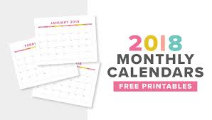 Cute Colorful Free Printable 2018 Monthly Calendar