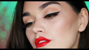 clic red lip and black liner makeup