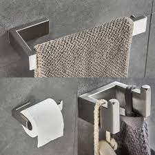 Outfit decorative shelves with displays of accessories, towels, and bath necessities. Amazon Com Junsun 3 Piece Brushed Nickel Bathroom Accessory Set Toilet Paper Holder Robe Hook Towel Holder Contemporary Bathroom Hardware Sets Bathroom Accessories Square Wall Mounted Stainless Steel Home Kitchen