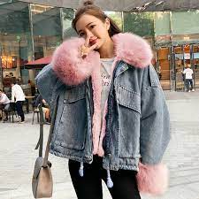 Luxury Women Faux Fur Denim Oversized