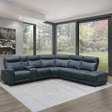 leather blue power reclining sectional