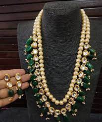 long kundan green necklace for women