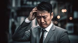 businessman with headache in the street