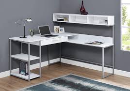 This desk will complement any style with the white finish and sturdy hollow core and particleboard build. Amazon Com Monarch Specialties Workstation For Home Office With Multiple Shelves And Drawer L Shaped Corner Desk With Hutch 60 L White Silver Frame Furniture Decor