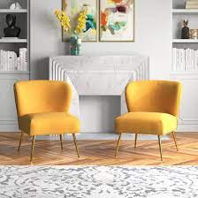 minimalist yellow velvet lounge chairs