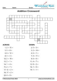 Addition Crossword Puzzle For 1st To
