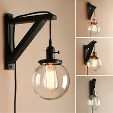 5 9 Globe Clear Glass Vintage Industrial Wall Lamp Sconce Plug In Decor Light Ebay