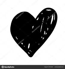 Black Hand Drawn Vector Heart Dry Ink Brush Illustration