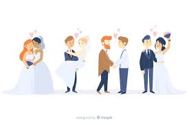collection of wedding couple on flat design