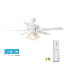 The seeded glass light fixture in the center of this fan is reminiscent of a the fan also comes with a dome style frosted glass led light. Hampton Bay Lyndhurst 52 In Led Matte White Smart Ceiling Fan With Light Kit And Wink Remote Control 19931 The Home Depot