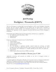 A paramedic resume cover letter is written by a medical professional; Firefighter Paramedic Emt City Of Livingston Montana