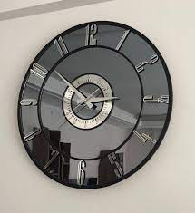 Modern Large Mirrored Wall Clock Silver