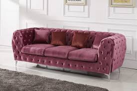 3 seaters upholstered pink velvet sofa