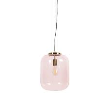 Art Deco Hanging Lamp Brass With Pink