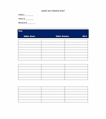 Free Silent Auction Bid Sheet Templates Word Excel A