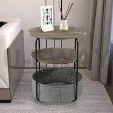 Tier Table With Storage Basket Wood Top