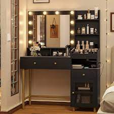 makeup vanity desk with lighted mirror