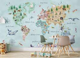 Kids Watercolor World Map Wallpaper