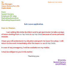 5 days leave application for office in word