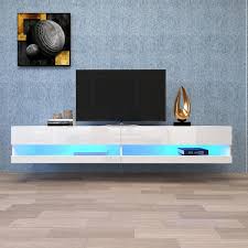 Wetiny 180 Wall Mounted Floating 80 In Tv Stand With 20 Color Leds White