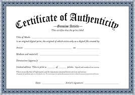 Certificate Of Authenticity Of An Original Digital Print In