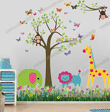 Jungle Animals Monkey Owl Tree Wall