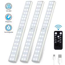 Lunsy 32led Under Cabinet Lighting Rechargeable 220lm Wireless Closet Light With Remote Counter Shelf Magnetic Lights 3pack
