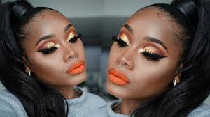 grwm bright orange and gold makeup