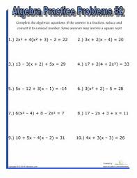 Algebra Worksheets Solving Equations