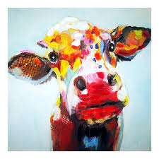 Colorful Cow Embellished Canvas Wall