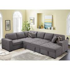 Magic Home 123 In U Shaped Pull Out Sectional Sofa Bed Couch With Storage Chaise And Pillows For Large Space Dorm Apartment Gray