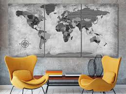 travel poster push pin canvas world map