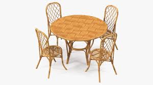 bamboo dining table with chairs set 3d