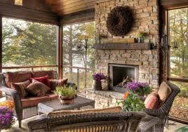 Cozy Rustic Porch Retreat With A Fireplace