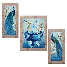 Amazon.com: Indianara Set of 3 Beautiful Pair of Peacock and Flower vase  Framed Art Painting (2098MR) without glass 6 X 13, 10.2 X 13, 6 X 13 INCH:  Posters & Prints