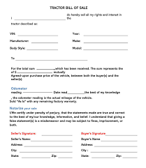 Free Tractor Bill Of Sale Forms Templates Word Pdf