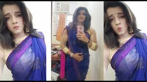 Indian crossdresser's transformation from male to female in blue saree. Boy To Girl Boy To Girl Challenge Boy To Bride Makeup Male To Female Boy In Saree M2f Makeup Youtube