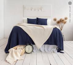 Navy Blue Linen Bedspread Linen Bed