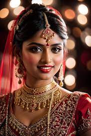 indian bride potrait in red dress lehanga