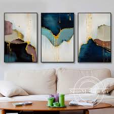 Set Of 3 Frame Wall Art Abstract Gold