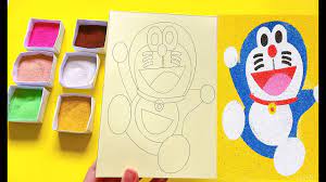 Đồ chơi trẻ em TÔ MÀU TRANH CÁT MÈO DOREMON - Coloring Doraemon sand  painting toys - YouTube