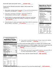 nutrition label worksheet name